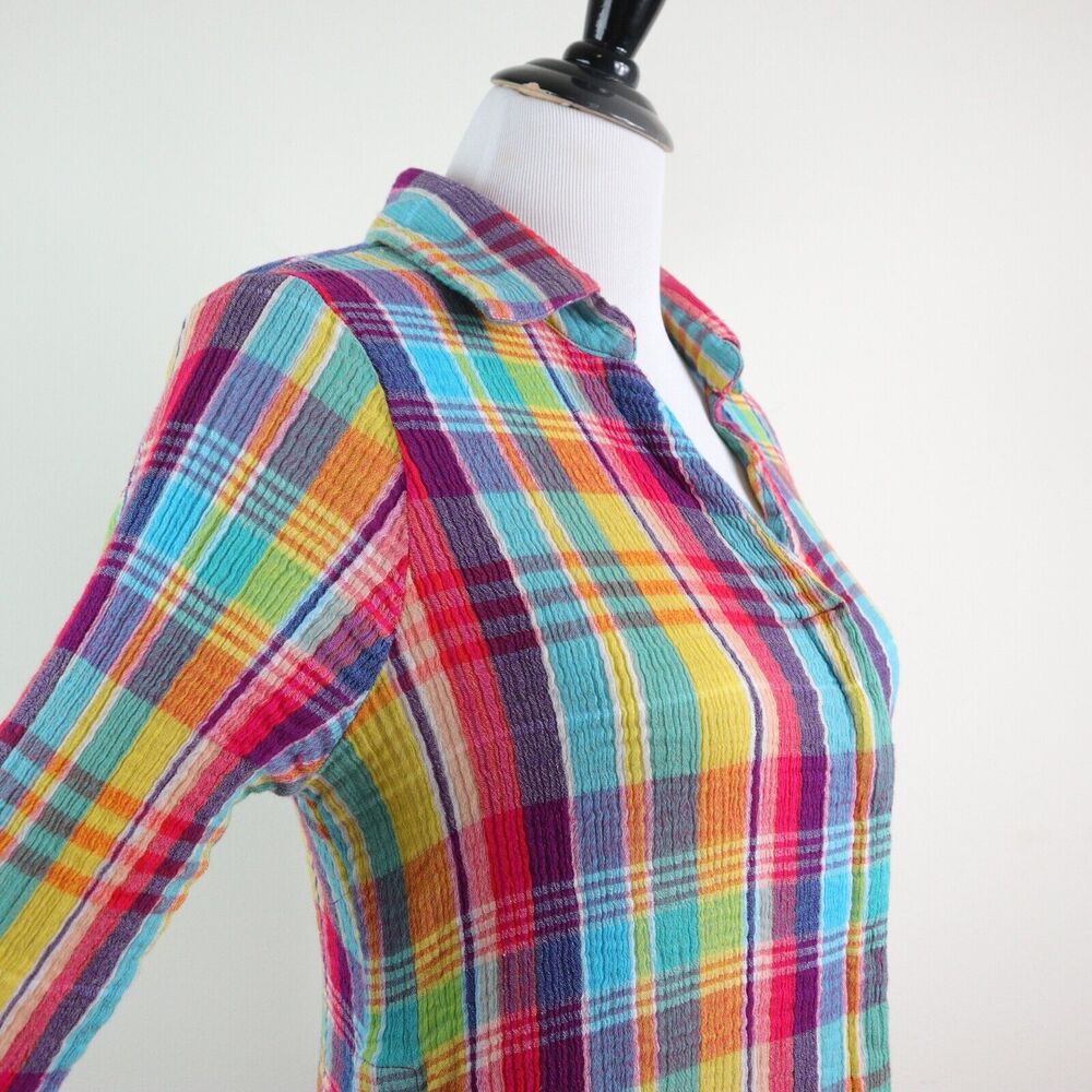 Soft Surroundings Size M Kona Shores Shirt Crinkle Plaid Multicolor - Picture 7 of 11